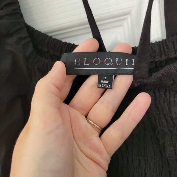 Eloquii Black Puff Sleeve Linen Blend Smocked Jumpsuit Size 16 - Picture 7 of 8
